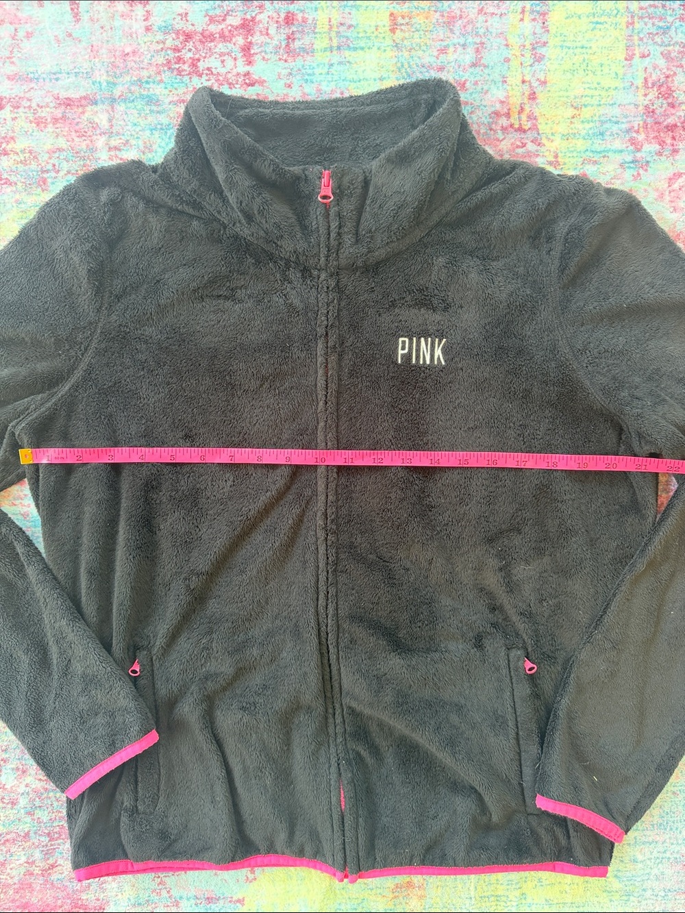 PINK Victoria's Secret Black Fleece Jacket with Pink Accents - Picture 3 of 8